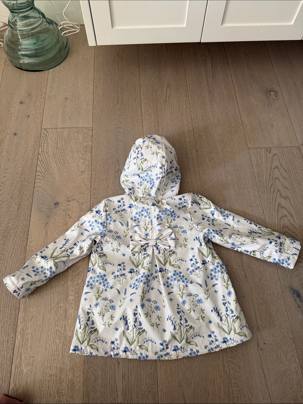 Little Me White Floral Hooded Raincoat with Light Blue Lining - Picture 2 of 2